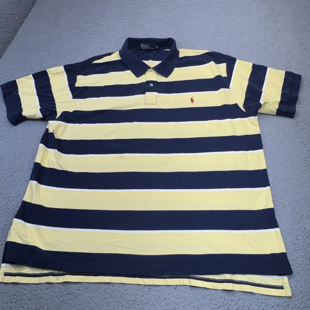 Polo Ralph Lauren Shirt Mens 3XL Big Blue Rugby Striped Pony Preppy Everyday
